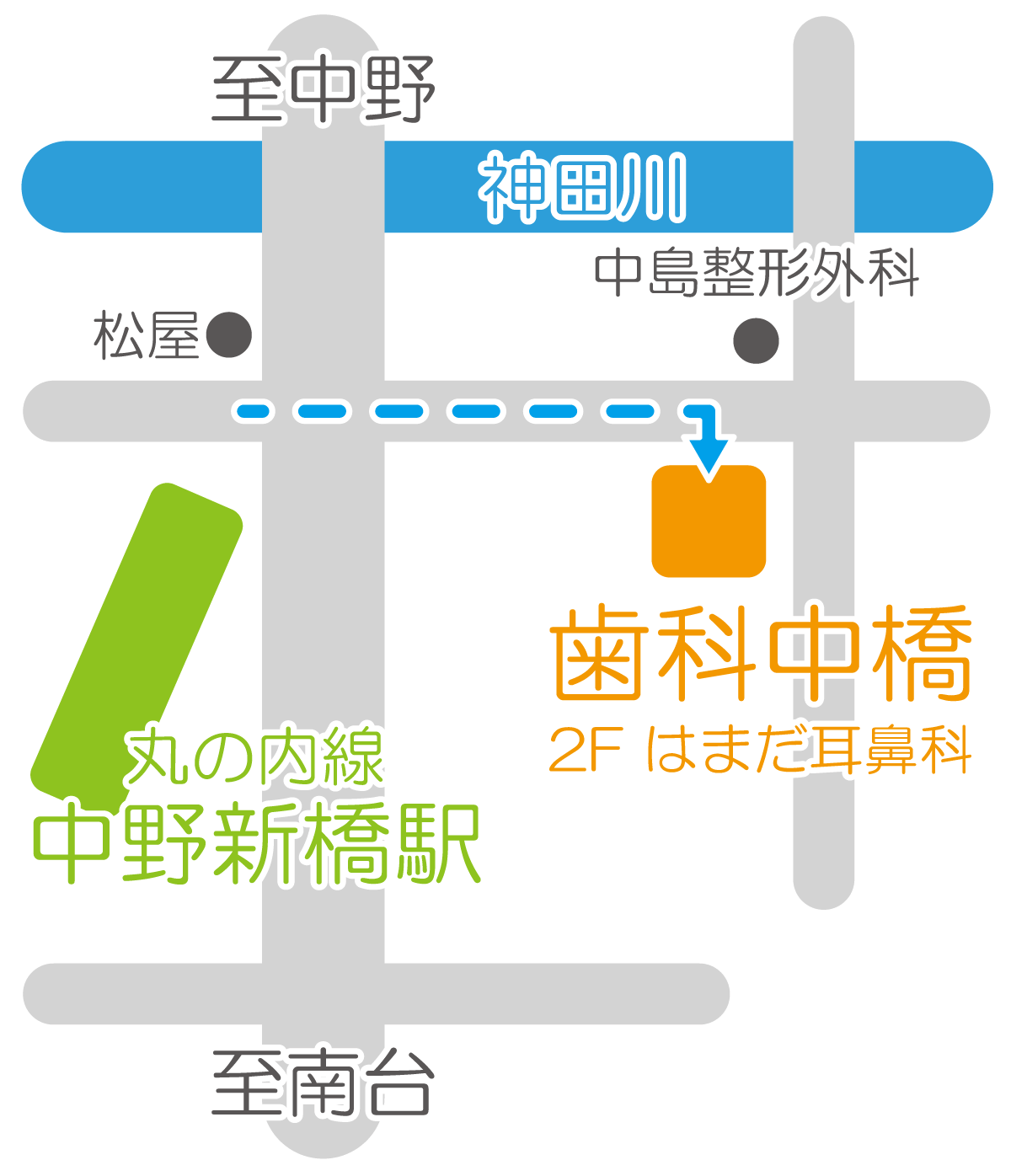 駅から歯科中橋までの地図